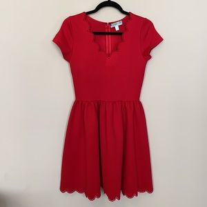 Boutique Red Fit and Flare Scalloped Dress